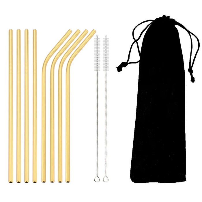 Reusable Stainless Steel Straw Set — 11 Pieces with Cleaning Brushes
