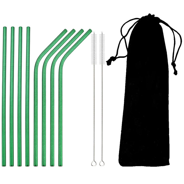 Reusable Stainless Steel Straw Set — 11 Pieces with Cleaning Brushes