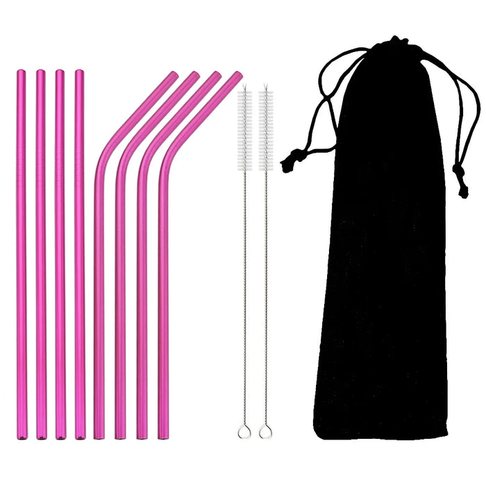 Reusable Stainless Steel Straw Set — 11 Pieces with Cleaning Brushes