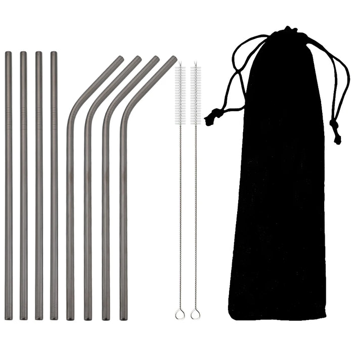 Reusable Stainless Steel Straw Set — 11 Pieces with Cleaning Brushes