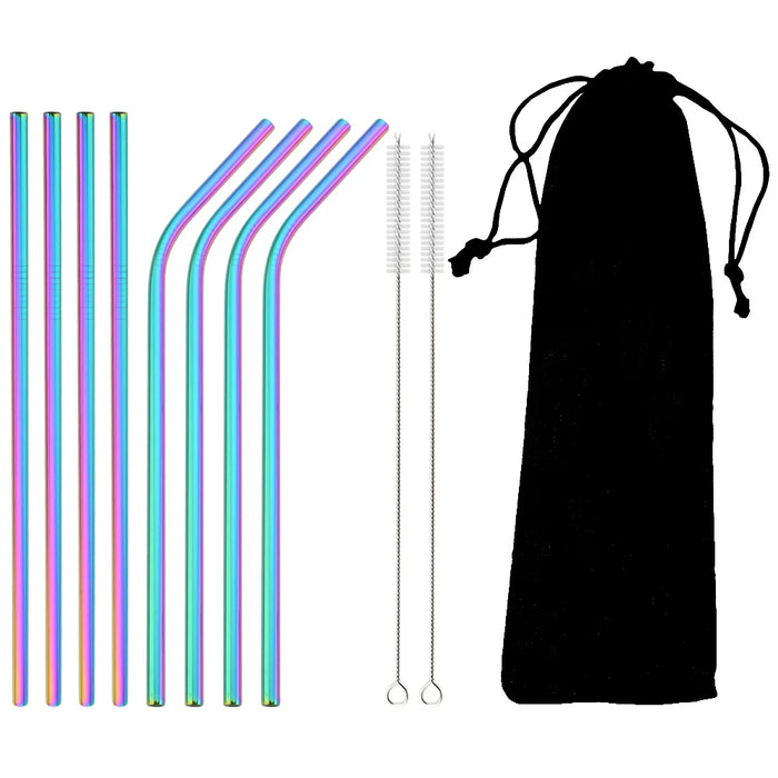 Reusable Stainless Steel Straw Set — 11 Pieces with Cleaning Brushes