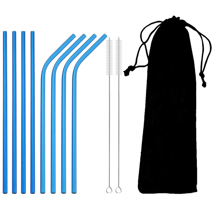 Reusable Stainless Steel Straw Set — 11 Pieces with Cleaning Brushes