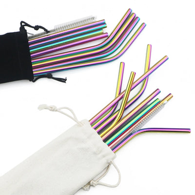 Reusable Stainless Steel Straw Set — 11 Pieces with Cleaning Brushes