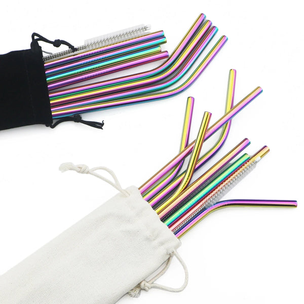 Reusable Stainless Steel Straw Set — 11 Pieces with Cleaning Brushes