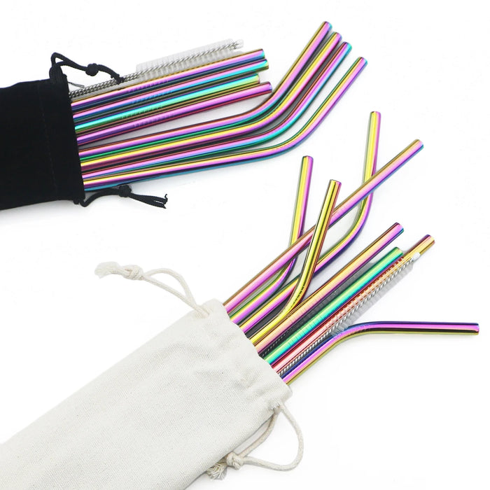 Reusable Stainless Steel Straw Set — 11 Pieces with Cleaning Brushes