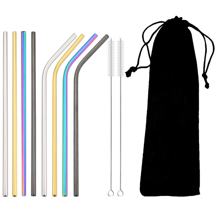 Reusable Stainless Steel Straw Set — 11 Pieces with Cleaning Brushes