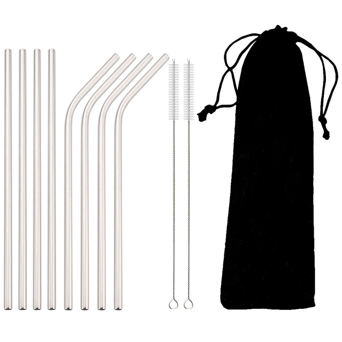 Reusable Stainless Steel Straw Set — 11 Pieces with Cleaning Brushes