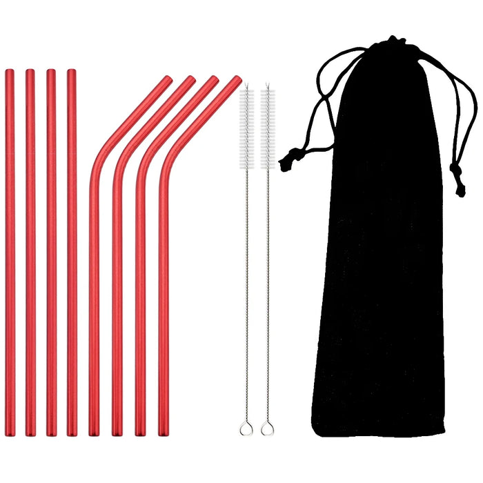 Reusable Stainless Steel Straw Set — 11 Pieces with Cleaning Brushes