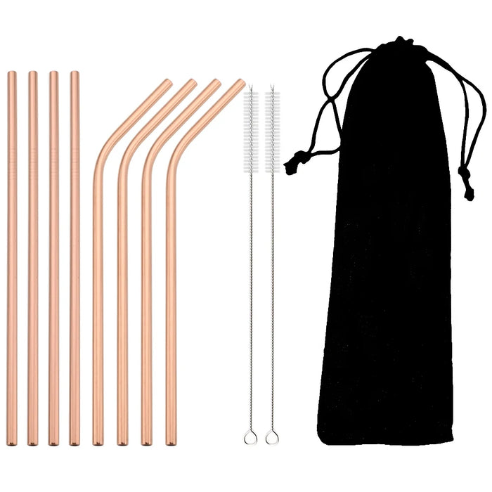 Reusable Stainless Steel Straw Set — 11 Pieces with Cleaning Brushes