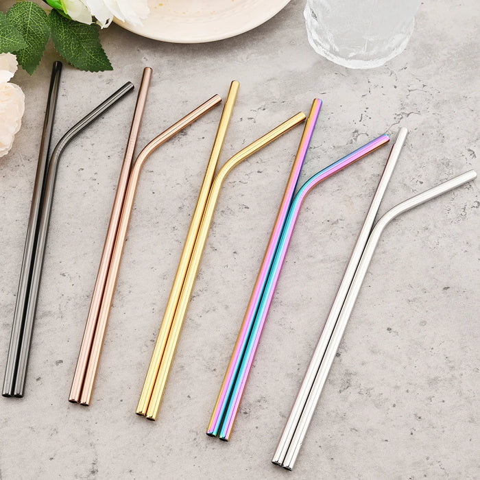 Reusable Stainless Steel Straw Set — 11 Pieces with Cleaning Brushes