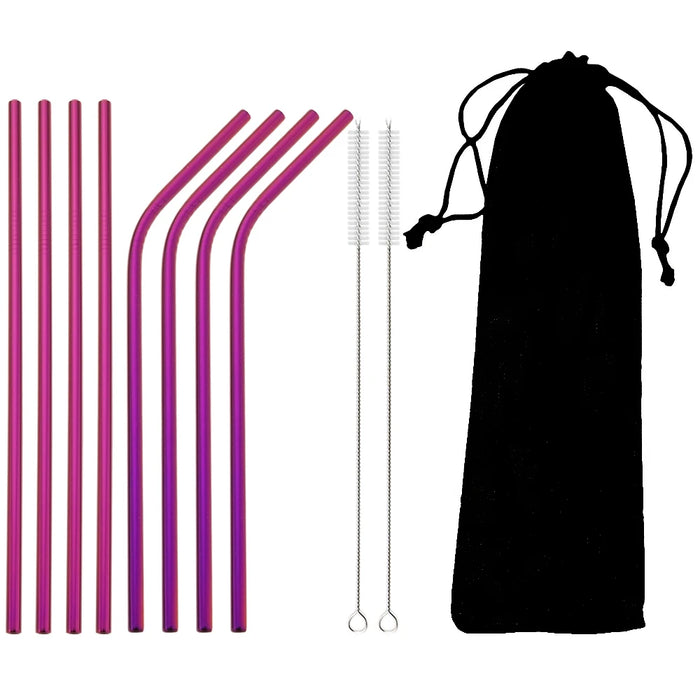 Reusable Stainless Steel Straw Set — 11 Pieces with Cleaning Brushes